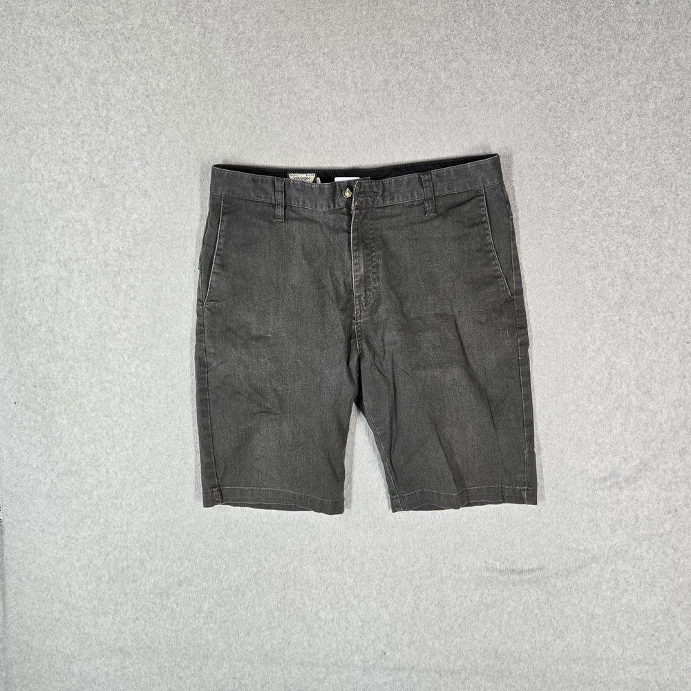 Volcom Men Shorts 32 Gray Chino Zipper 10" Inseam Logo Stretch Skater